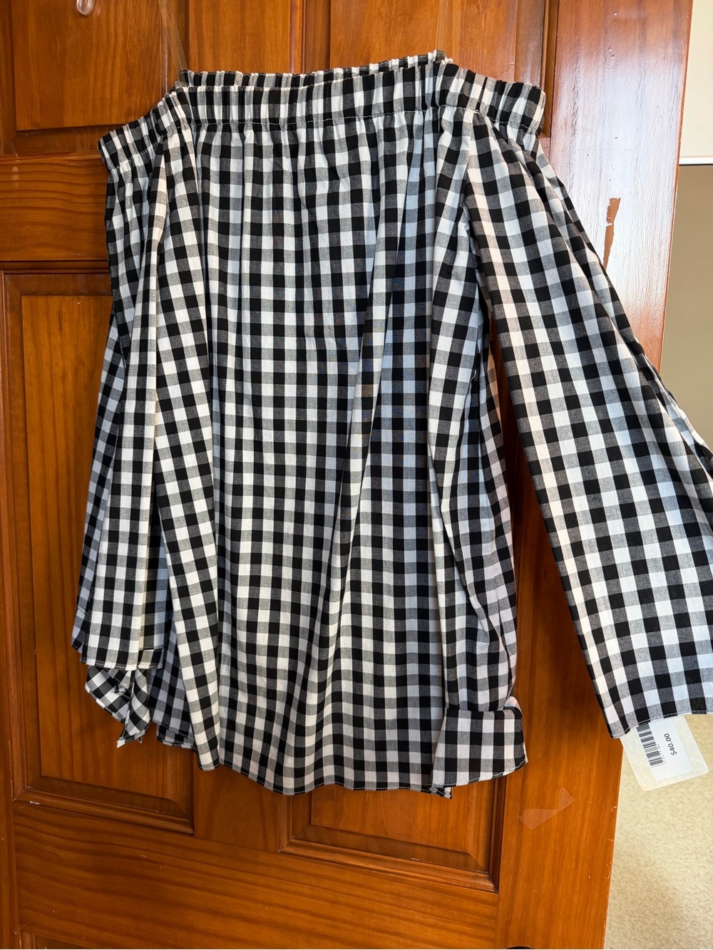 Black and White Gingham Off-Shoulder Shirt